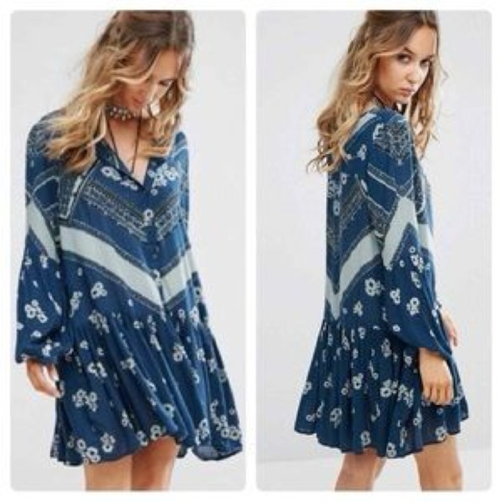 Free people long sleeve blue dress